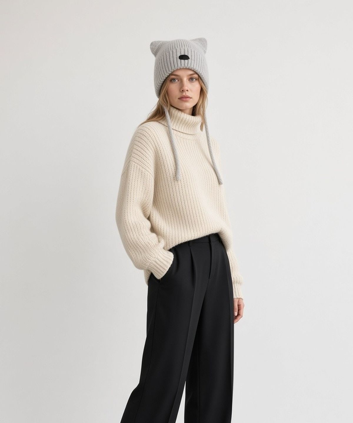 유니버셜 케미스트리(UNIVERSAL CHEMISTRY) Soft Wool Cat Gray Bonnet Hat 고양이모자