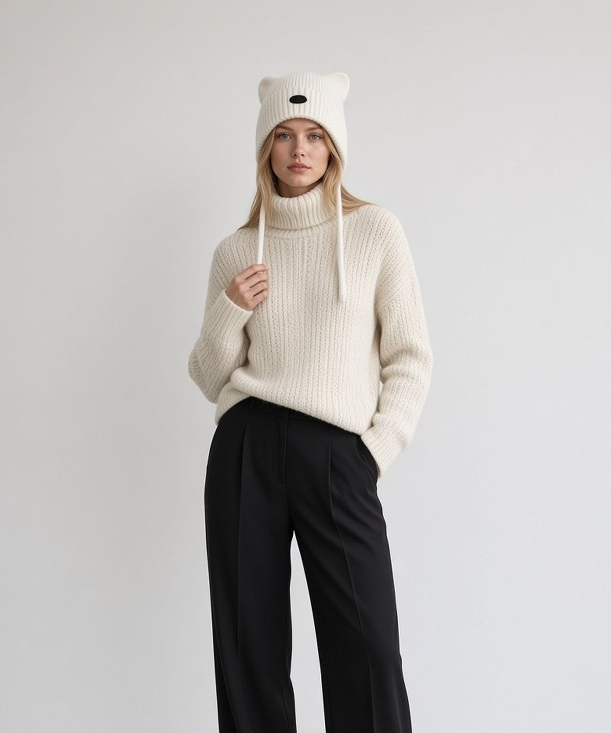 유니버셜 케미스트리(UNIVERSAL CHEMISTRY) Soft Wool Cat White Bonnet Hat 고양이모자
