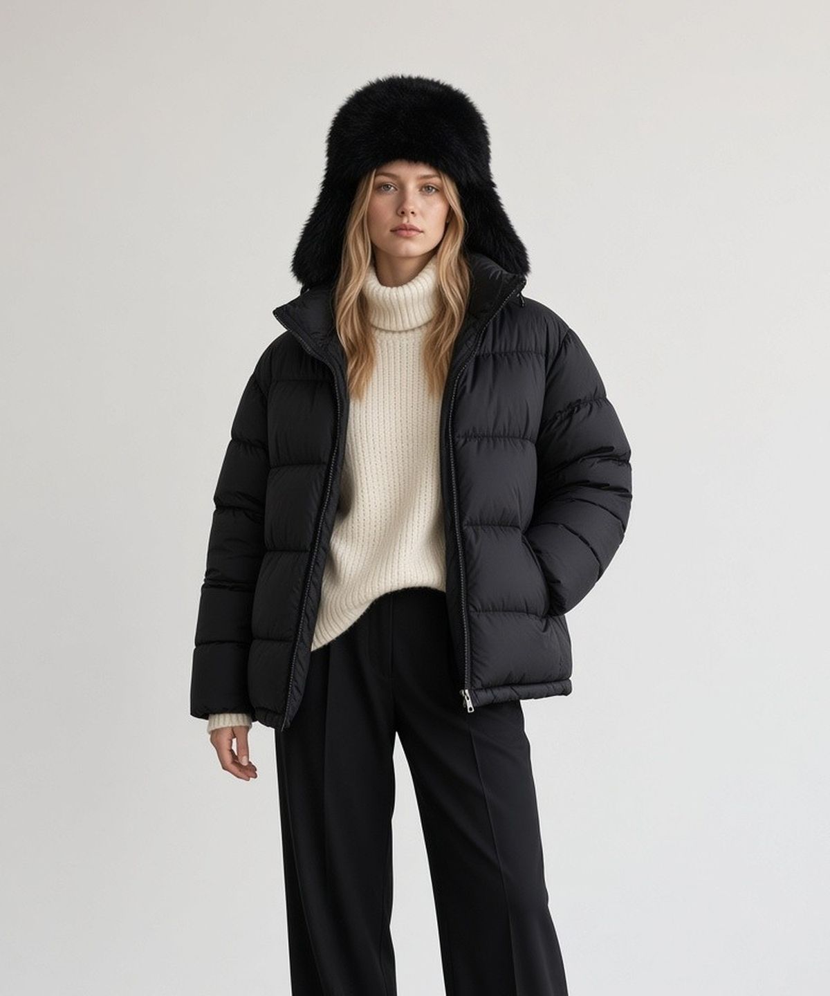 유니버셜 케미스트리(UNIVERSAL CHEMISTRY) Wild Fur Black Aviator Hat 귀달이모자