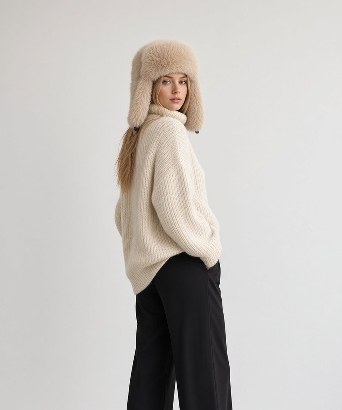 유니버셜 케미스트리(UNIVERSAL CHEMISTRY) Wild Fur Beige Aviator Hat 귀달이모자