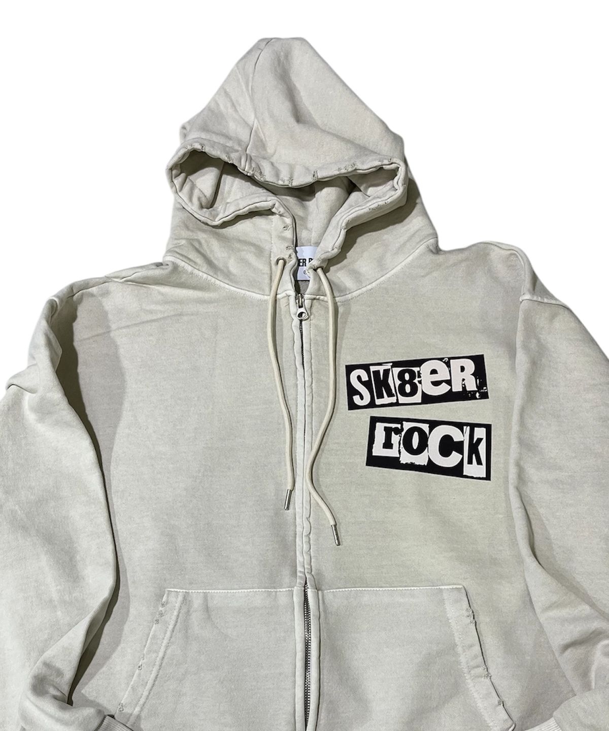 스케이터락(SK8ER ROCK) Sk8 Pigment Distressed Zip Hoodie (vintage ivory)