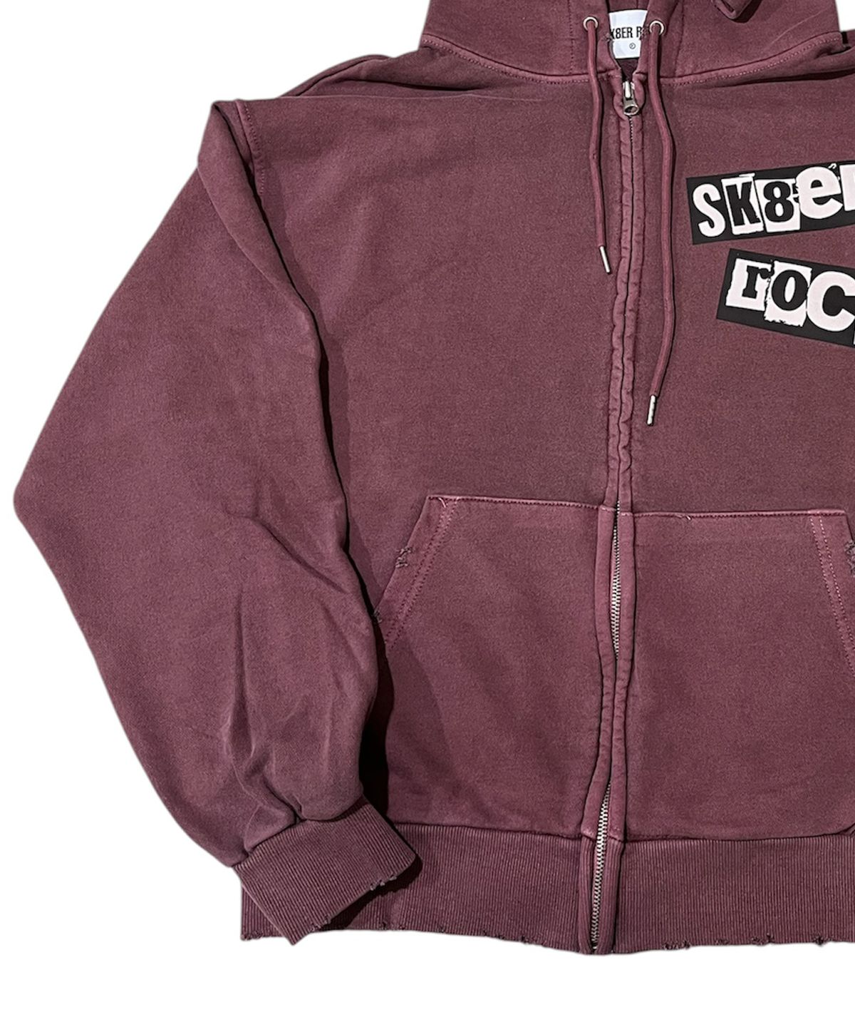 스케이터락(SK8ER ROCK) Sk8 Pigment Distressed Zip Hoodie (washed wine)