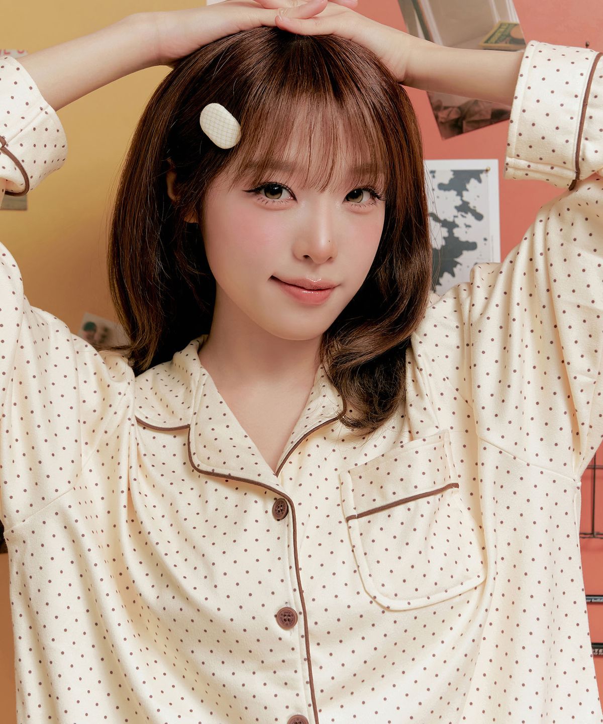 주디앤(JUDYN) 버터초코 피치기모 긴팔 잠옷 파자마 세트