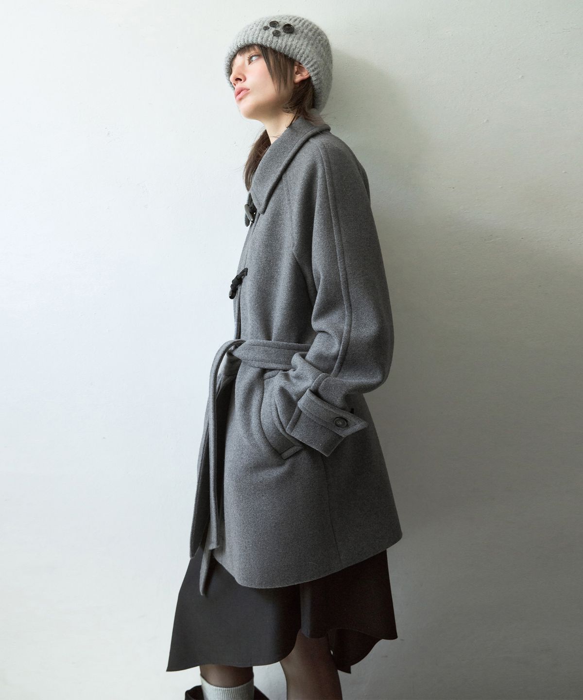 레더리(LEATHERY) 울 멜톤 더플 하프 코트 [BLACK]