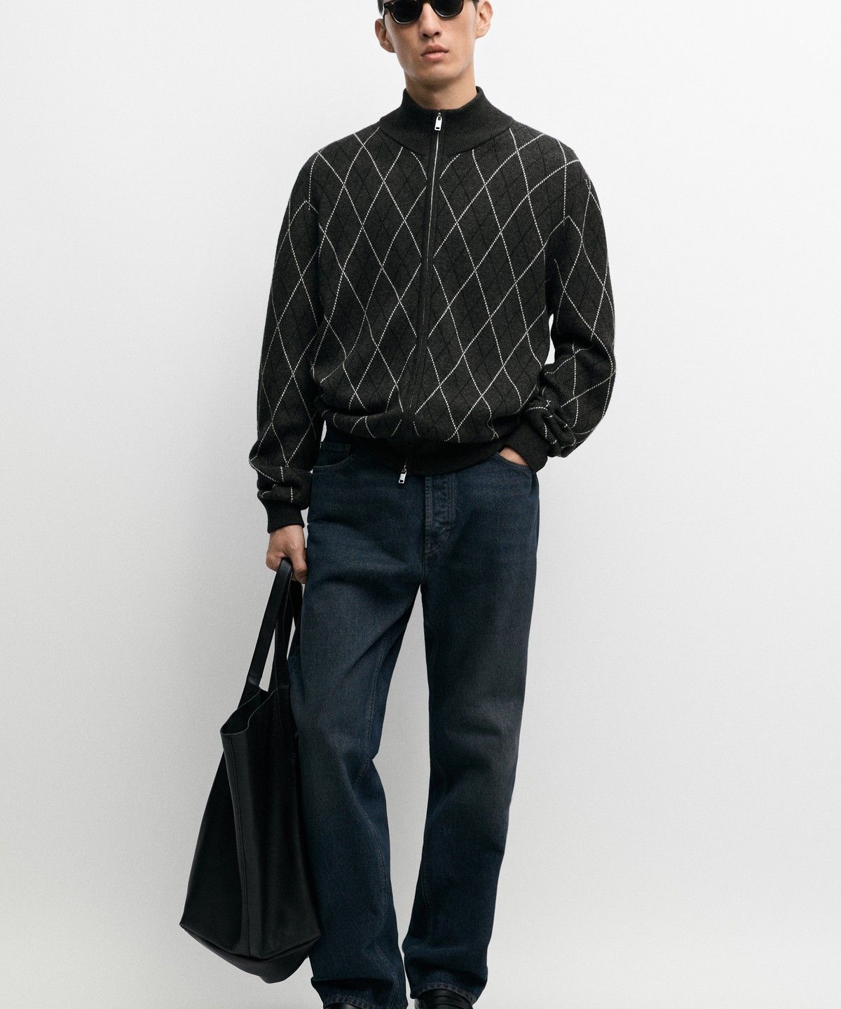 마시모두띠(MASSIMO DUTTI) 울 블렌드 아가일 니트 가디건