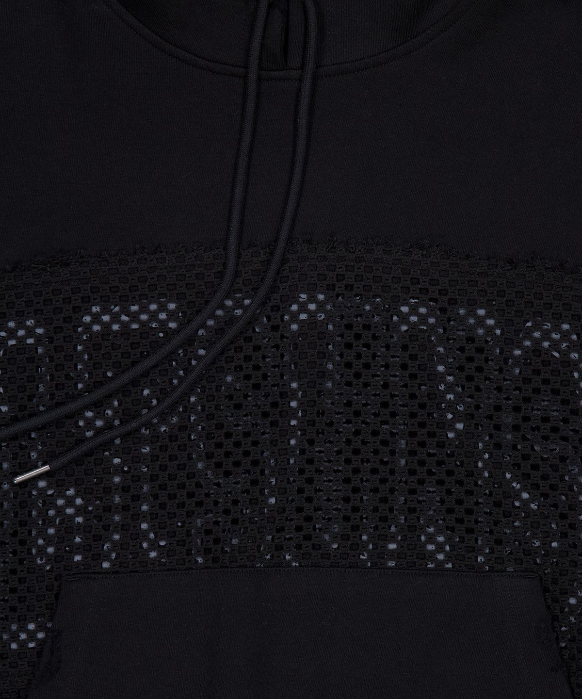 몰트선셋(MOLTSUNSET) Fishnet Distressed Hoodie - Black