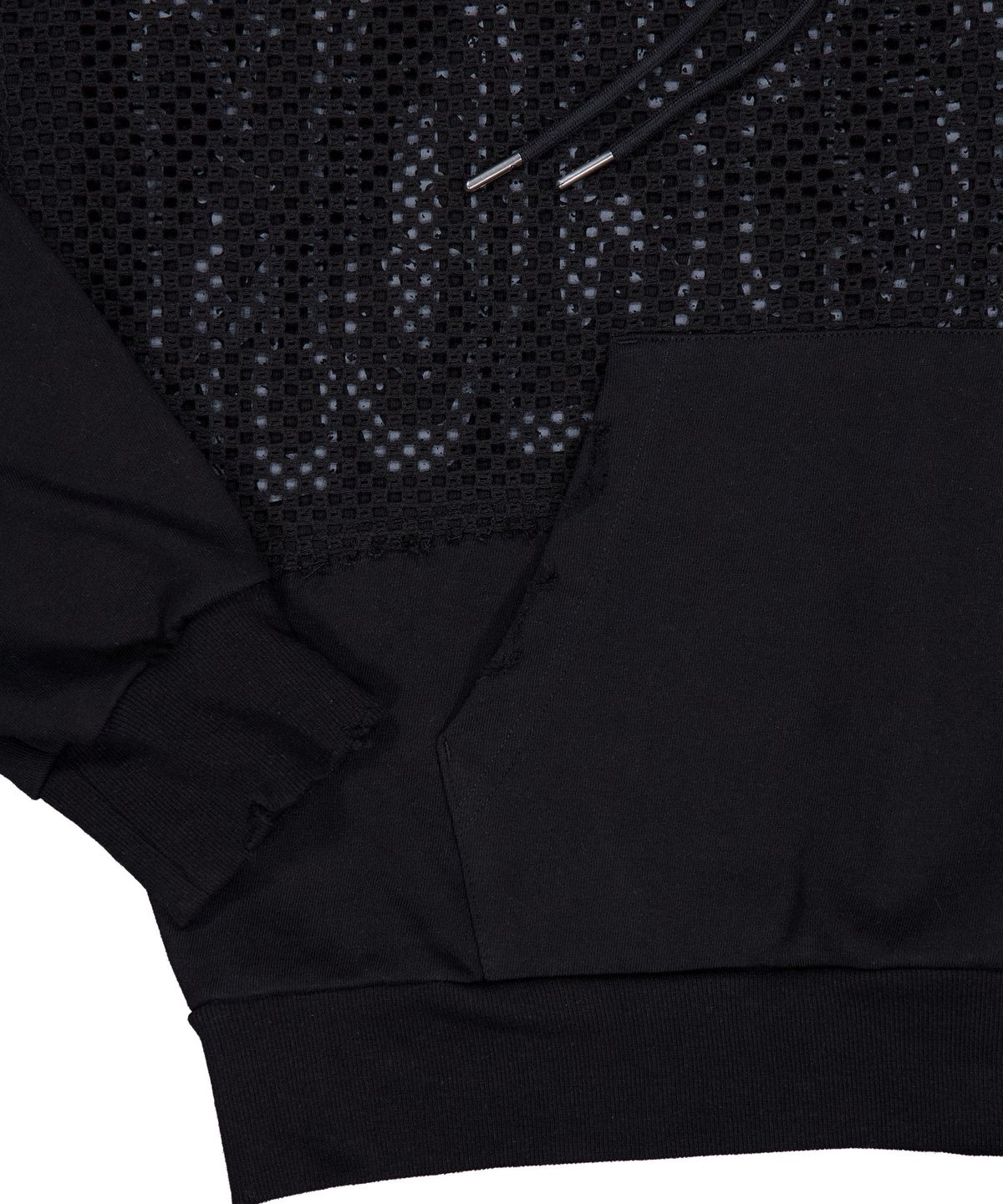 몰트선셋(MOLTSUNSET) Fishnet Distressed Hoodie - Black