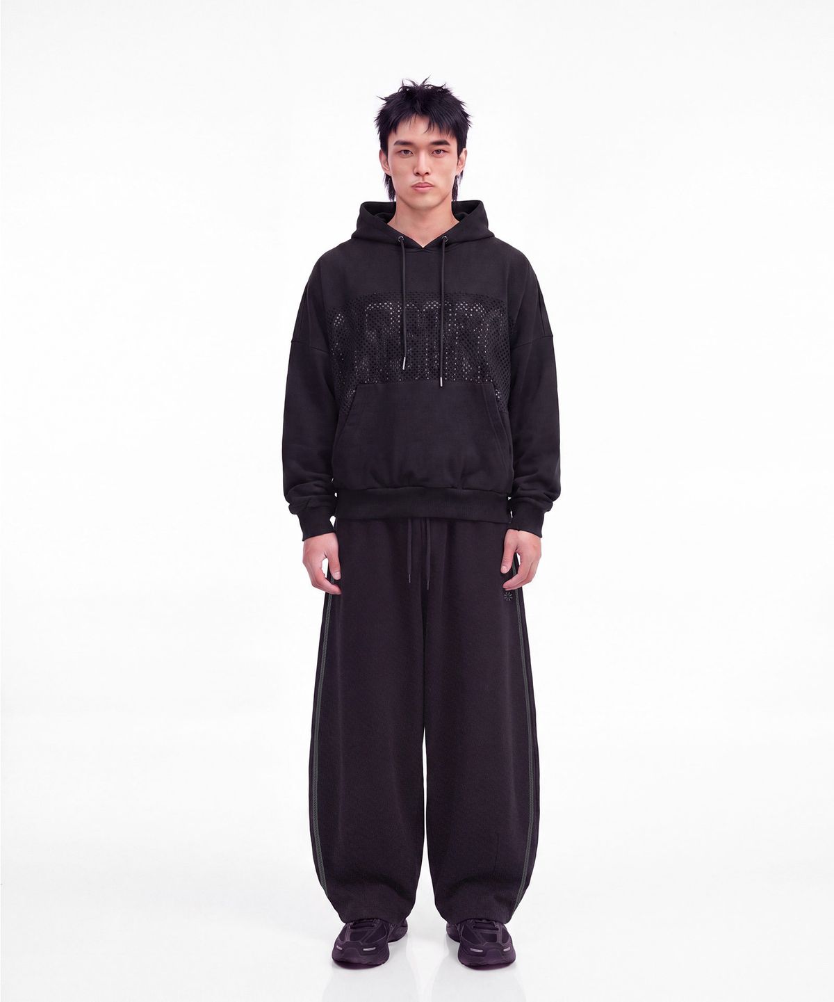 몰트선셋(MOLTSUNSET) Fishnet Distressed Hoodie - Black