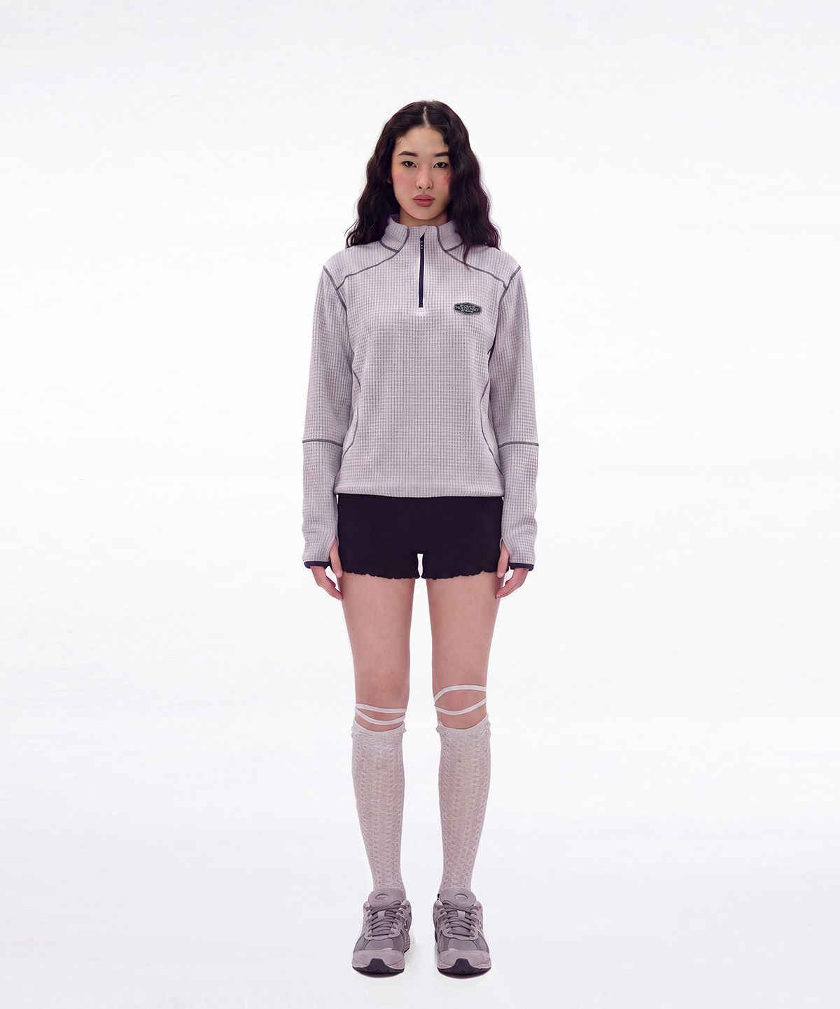 몰트선셋(MOLTSUNSET) Row Stitch Grid Quarter-Zip - Gray