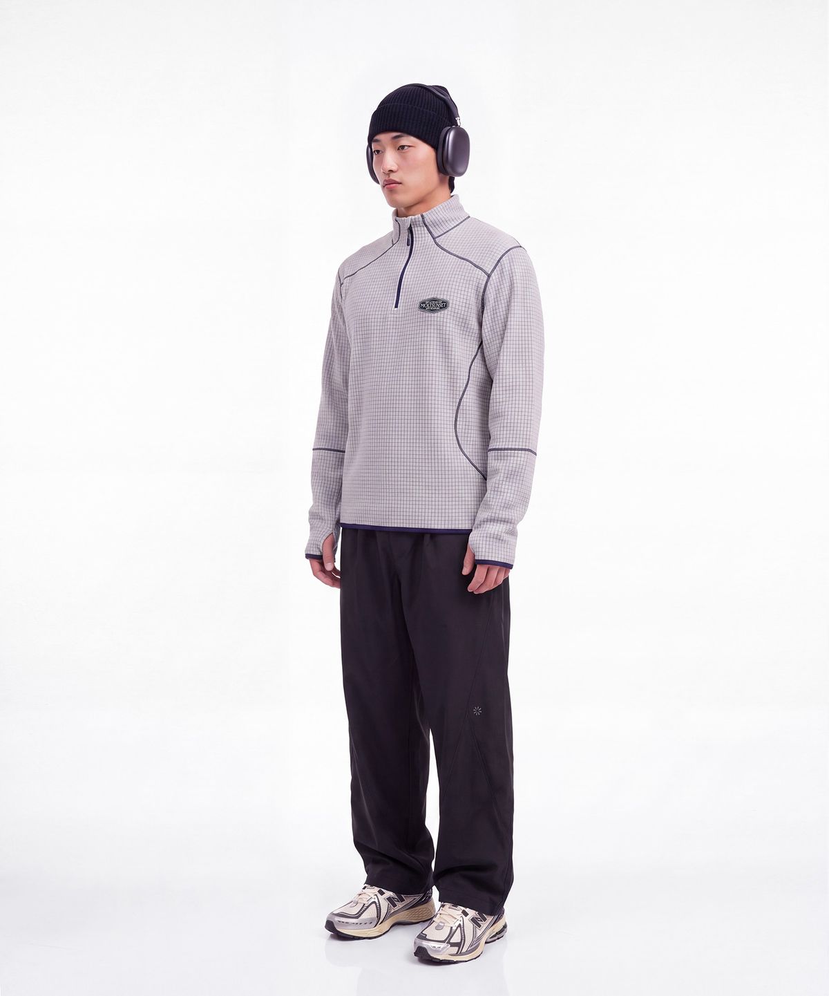 몰트선셋(MOLTSUNSET) Row Stitch Grid Quarter-Zip - Gray