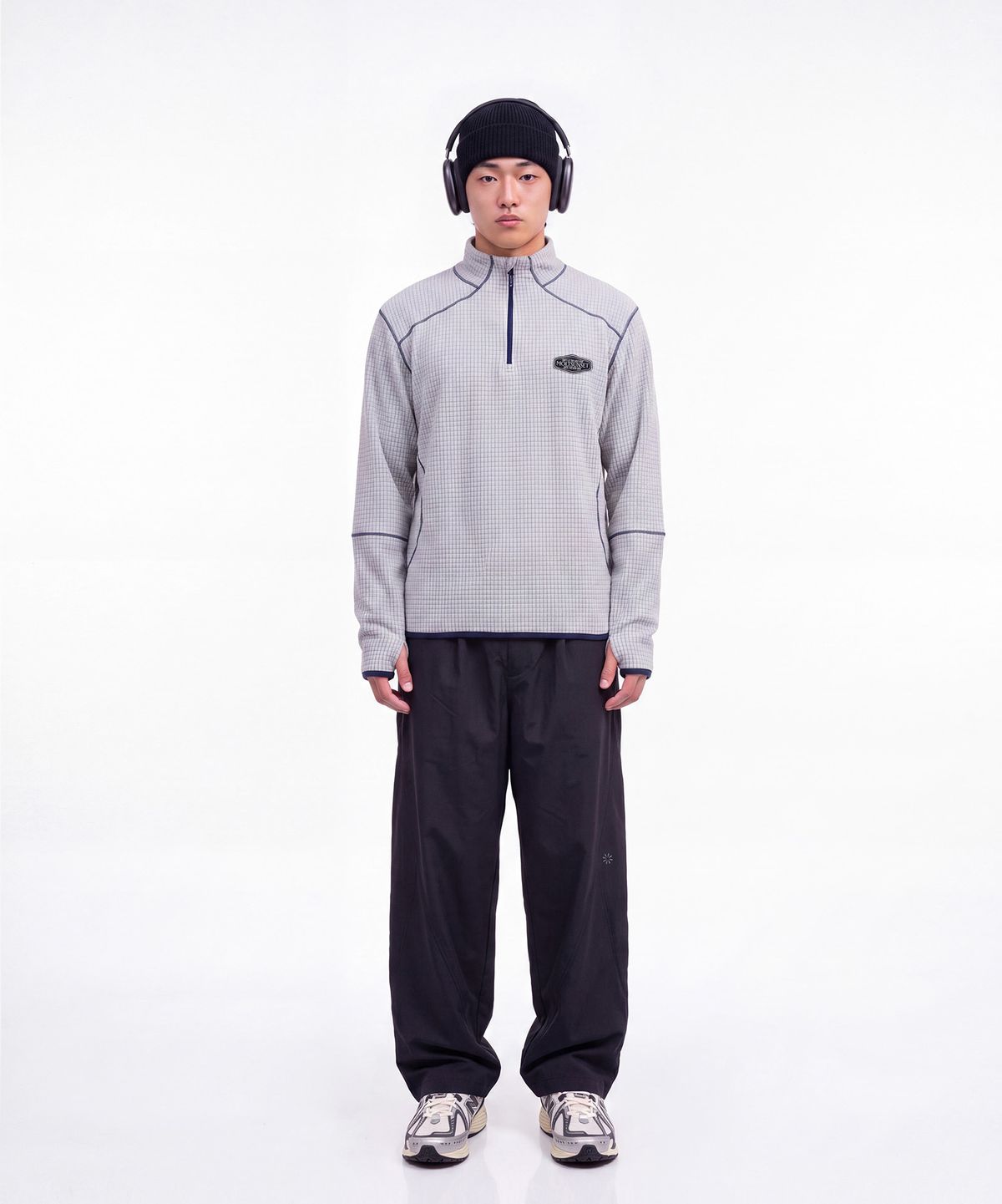 몰트선셋(MOLTSUNSET) Row Stitch Grid Quarter-Zip - Gray
