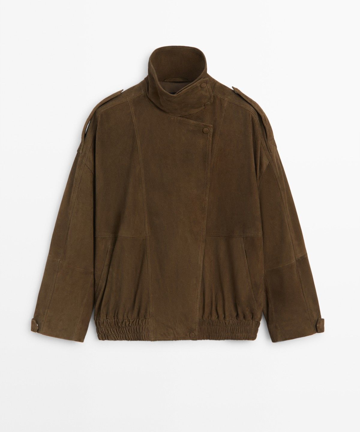 마시모두띠(MASSIMO DUTTI) 하이넥 스웨이드 가죽 봄버 재킷