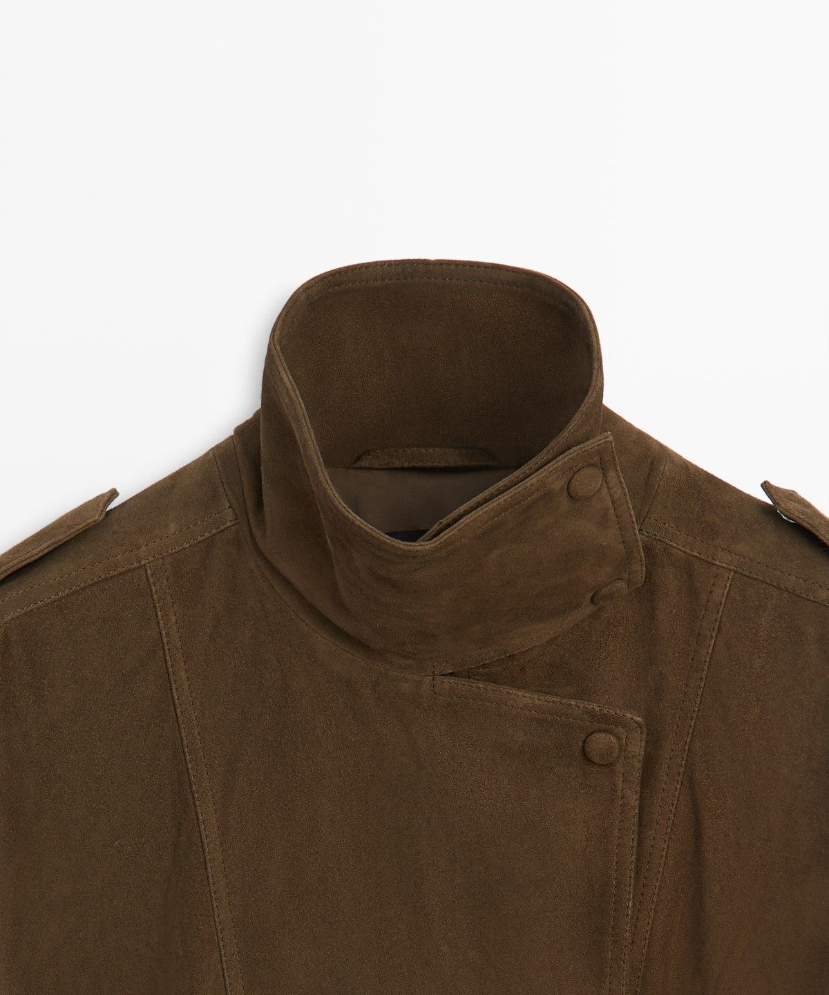 마시모두띠(MASSIMO DUTTI) 하이넥 스웨이드 가죽 봄버 재킷