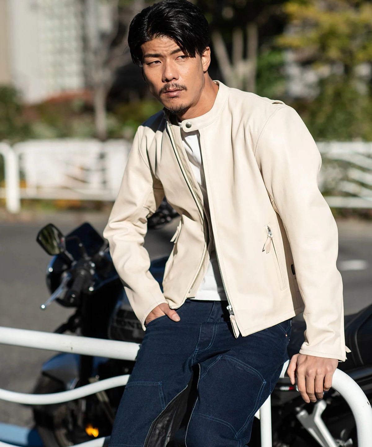 카도야(KADOYA) 유로스-GS 고트 레더 싱글 라이더스 재킷 [아이보리]