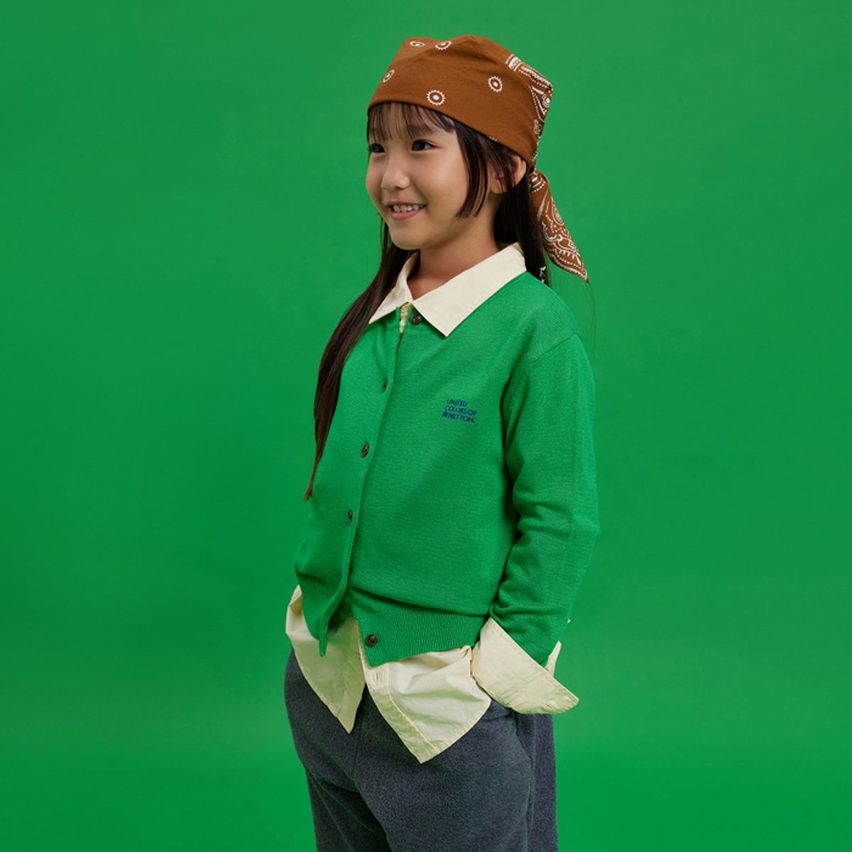 베네통키즈(BENETTONKIDS) [파밀리아] 라운드넥 가디건_QAKCG3661GN