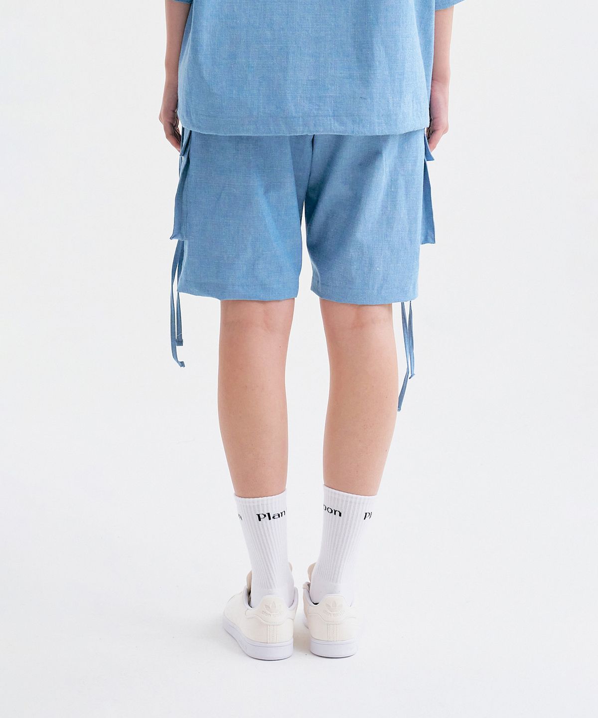 플랑 드 마룬(PLAN DE MAROON) DENIM CARGO HALF PANTS_SKY BLUE