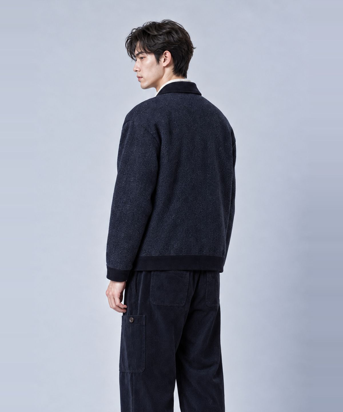 커스텀어스(CUSTOMUS) 남성 코듀로이 배색 니트 셔츠형 가디건 간절기 겨울 아우터 CXS26SKCD201 NAV