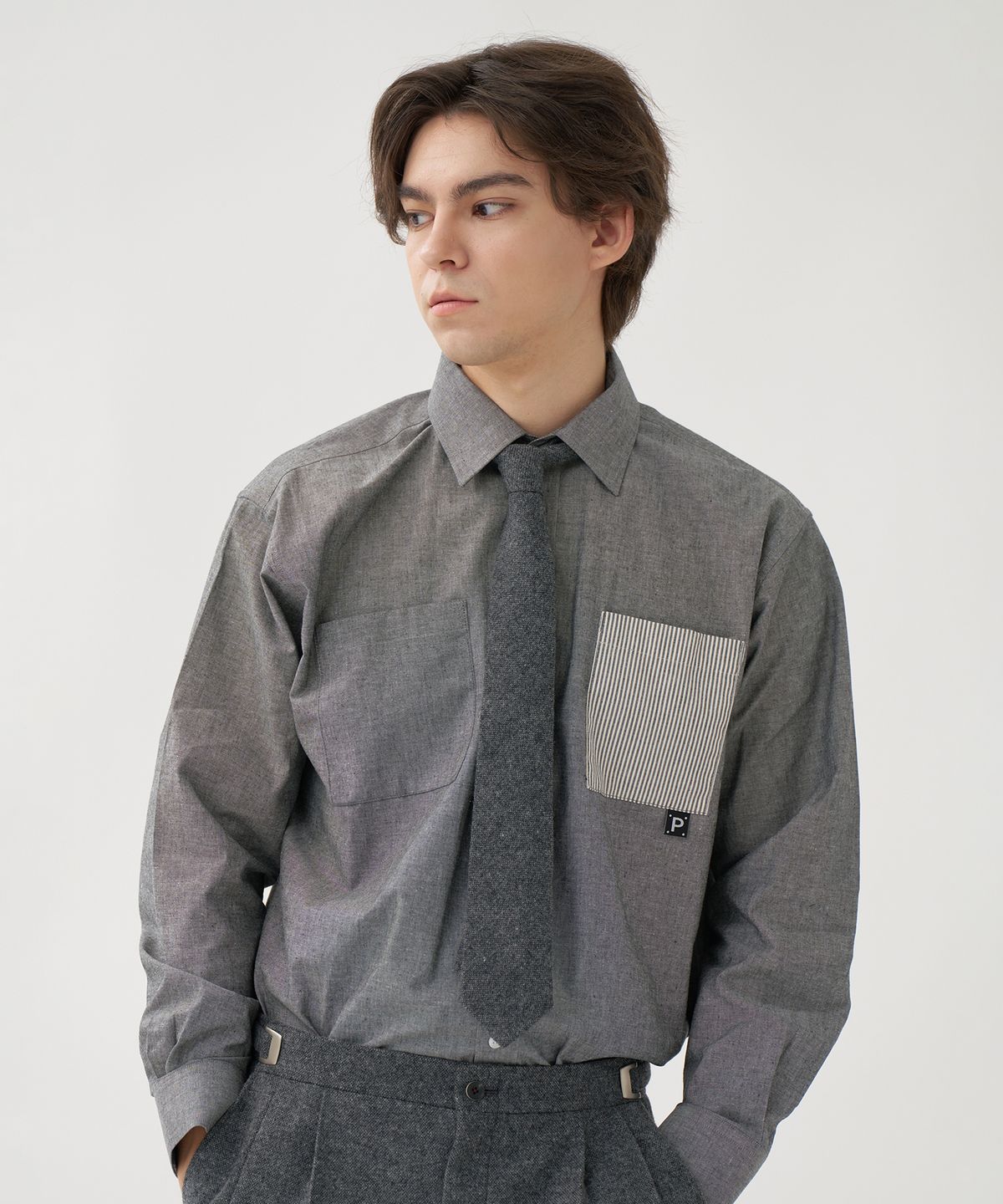 플랑 드 마룬(PLAN DE MAROON) MERINO WOOL NECKTIE_MELANGE GREY