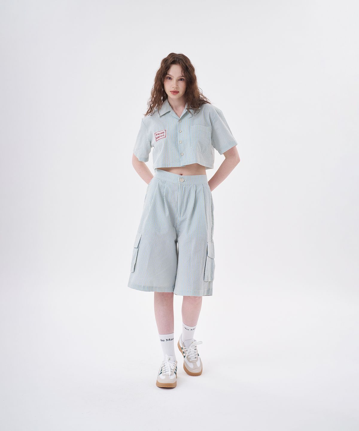 플랑 드 마룬(PLAN DE MAROON) SEERSUCKER SHORT SHIRT_SKY BLUE STRIPE