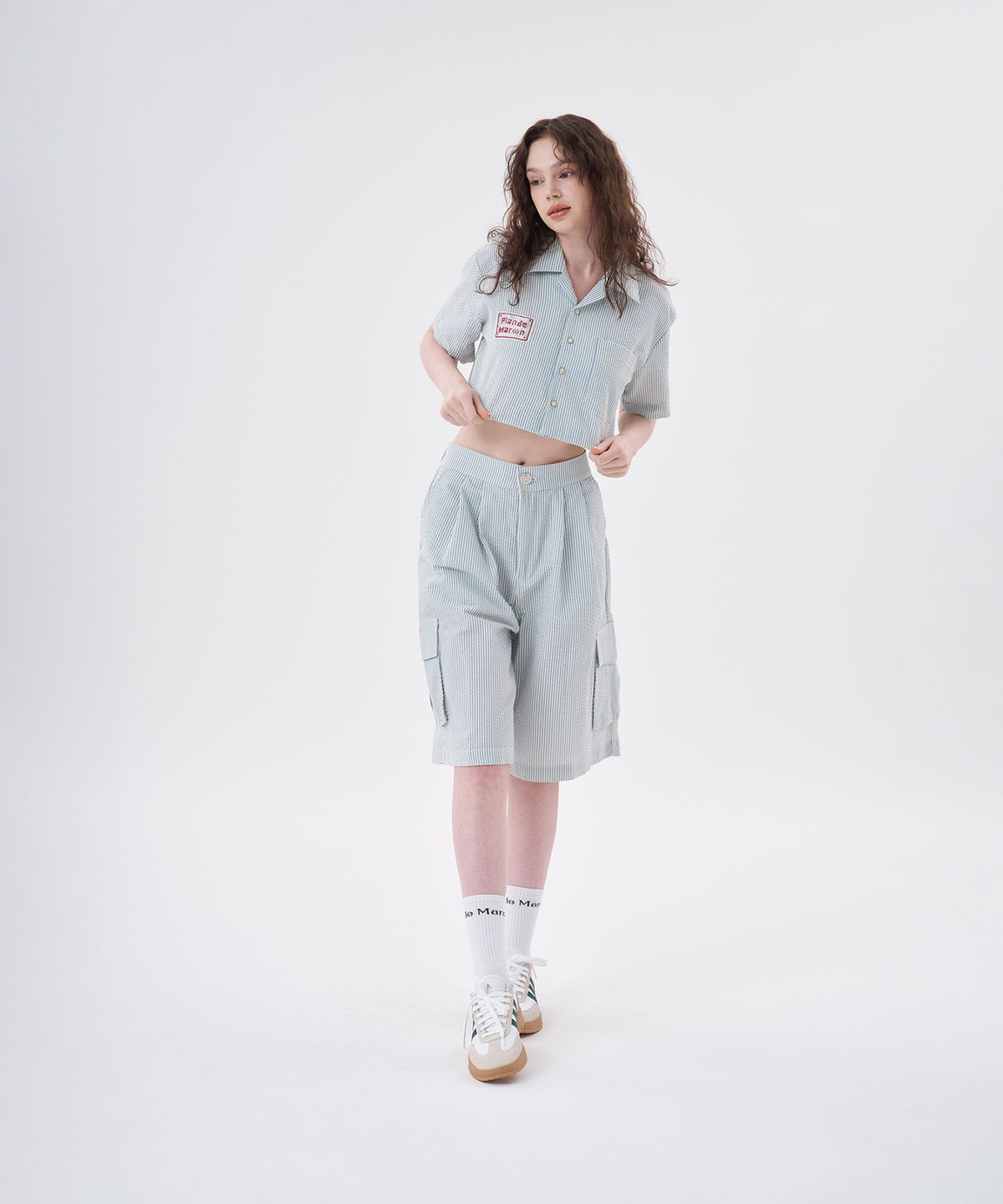 플랑 드 마룬(PLAN DE MAROON) SEERSUCKER SHORT SHIRT_SKY BLUE STRIPE
