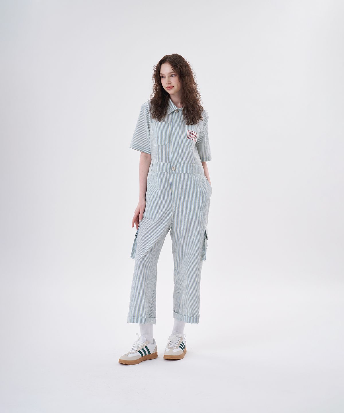 플랑 드 마룬(PLAN DE MAROON) SEERSUCKER JUMPSUIT_SKY BLUE STRIPE