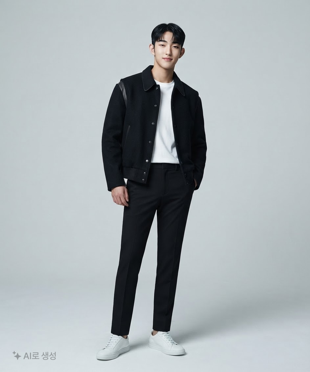 인사일런스(INSILENCE) [인사일런스 X 도프제이슨] 레더 믹스 울 바시티 자켓 L