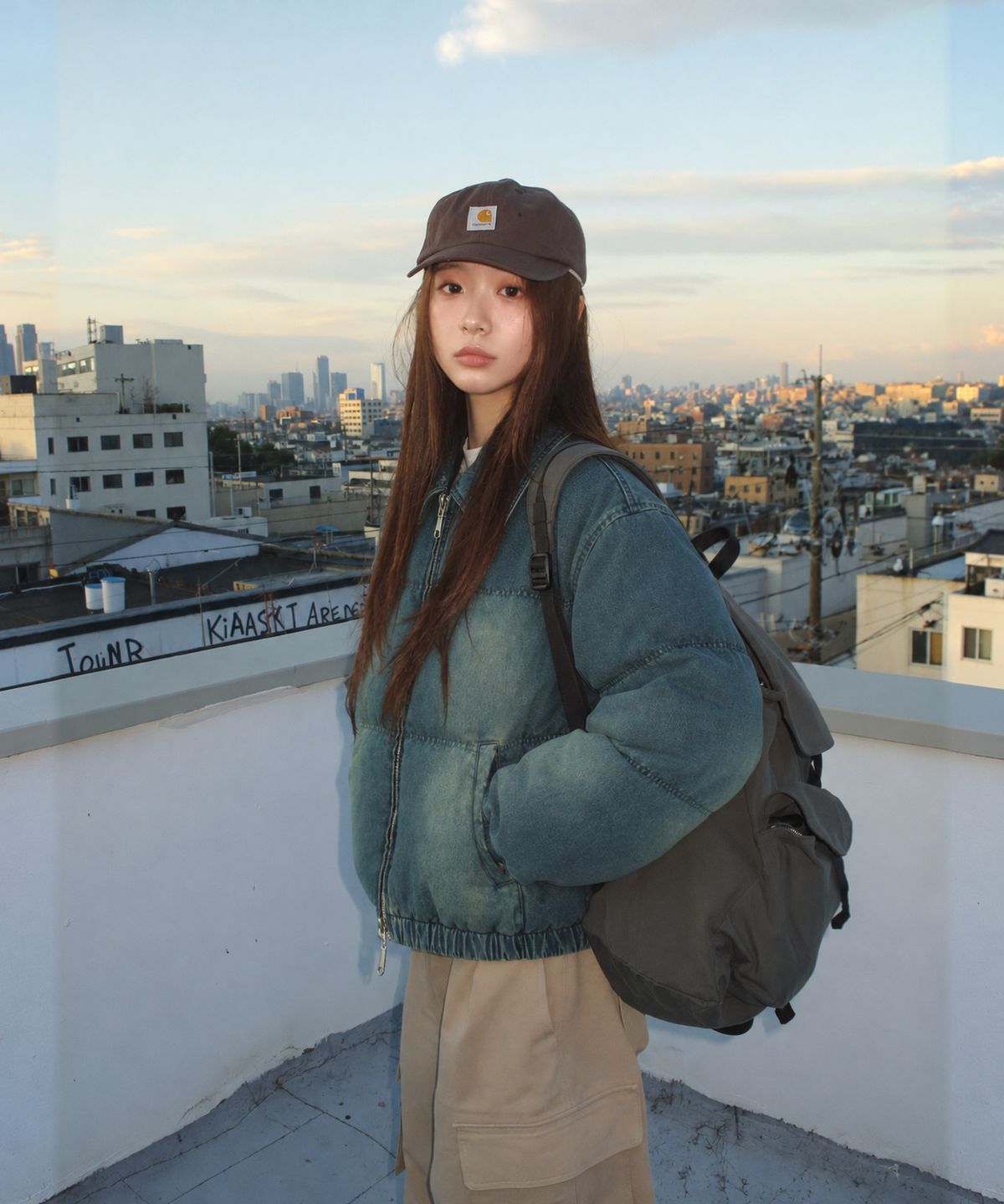 메인부스(MAINBOOTH) Vintage Denim Puffer Jacket(BLUE)