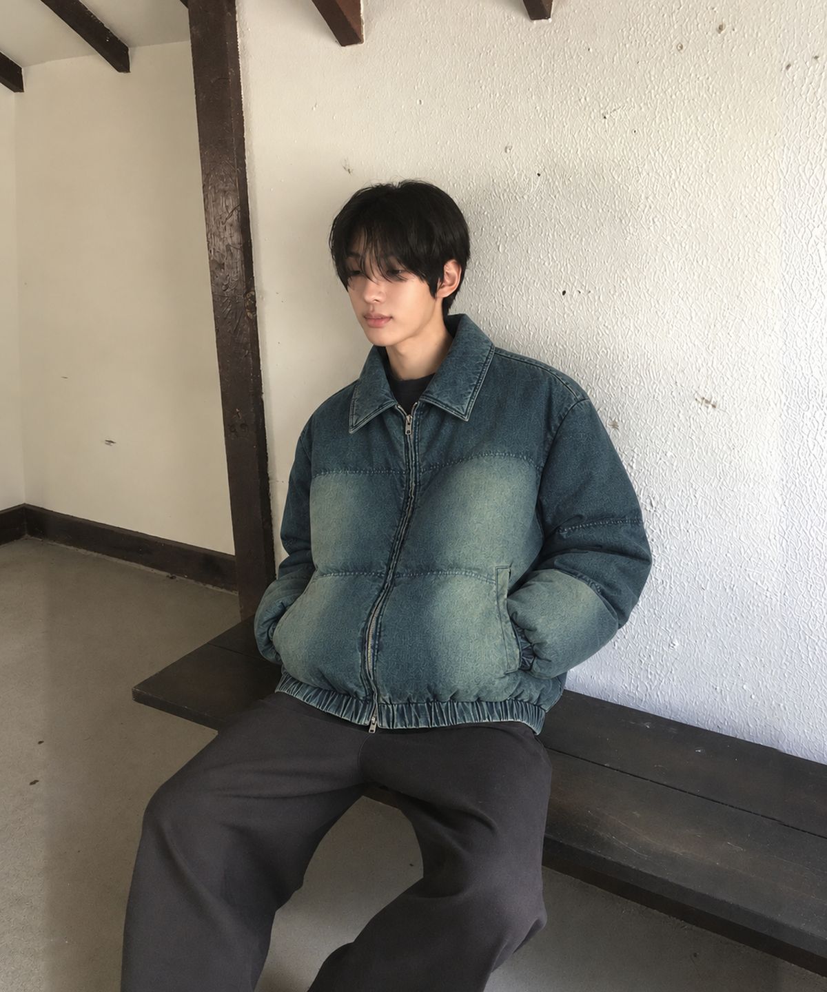 메인부스(MAINBOOTH) Vintage Denim Puffer Jacket(BLUE)