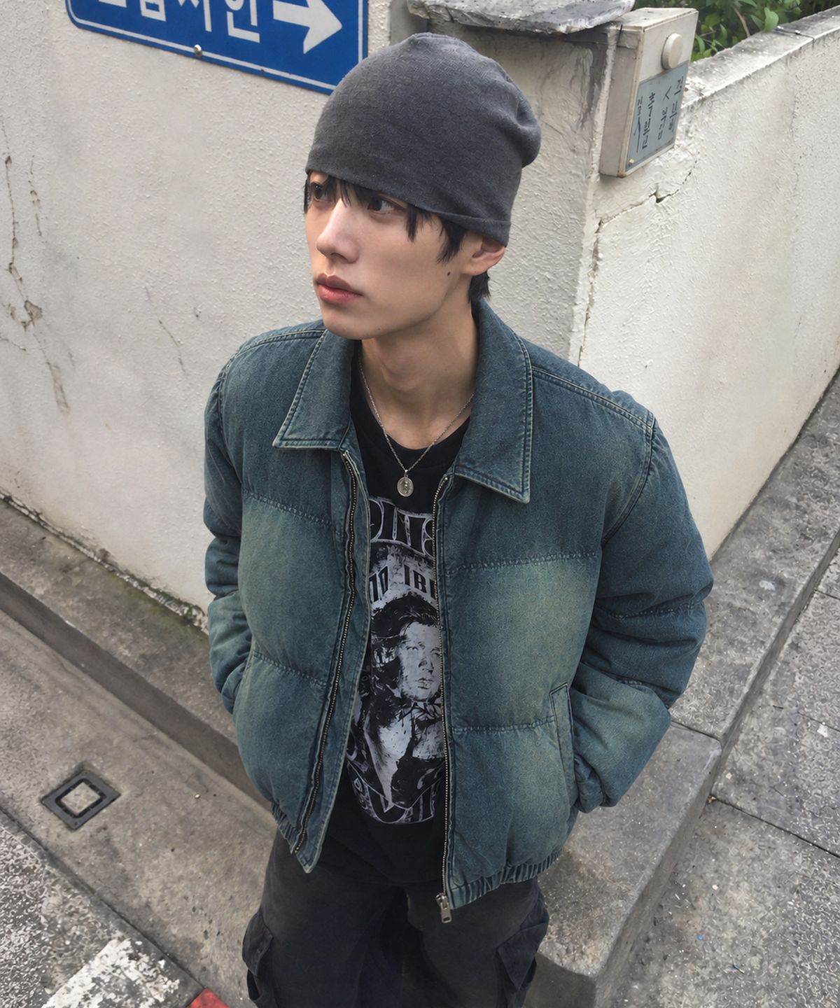 메인부스(MAINBOOTH) Vintage Denim Puffer Jacket(BLUE)
