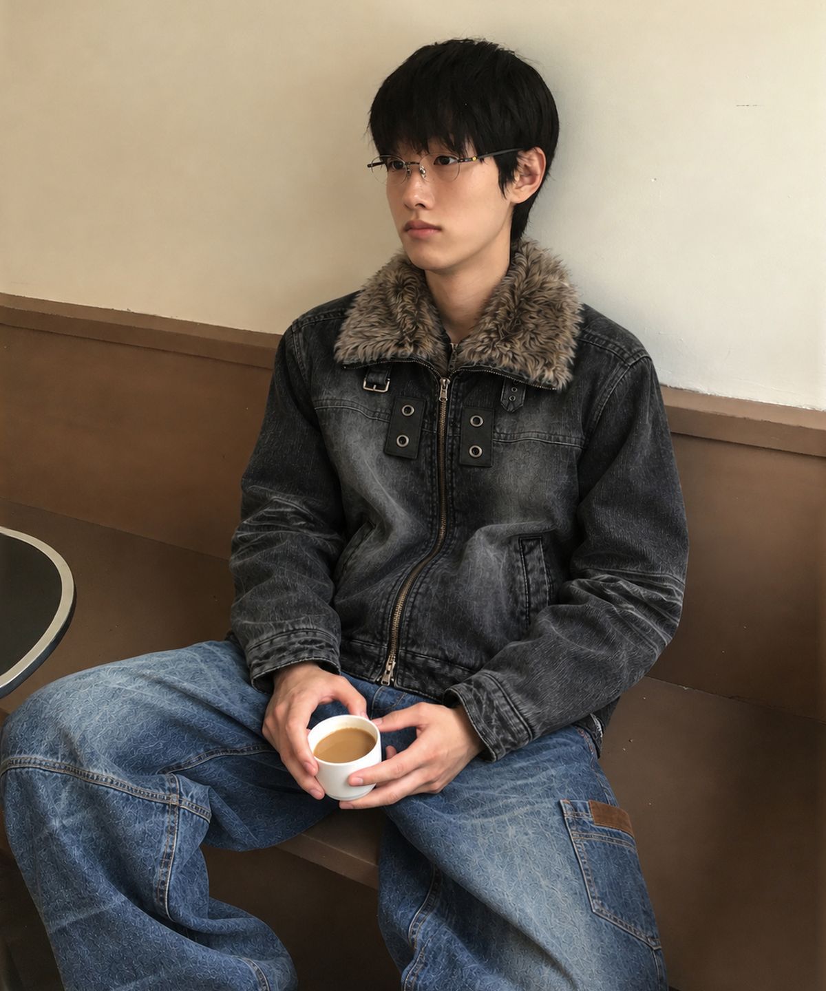 메인부스(MAINBOOTH) Wolf Corduroy Fur Jacket(CHARCOAL)