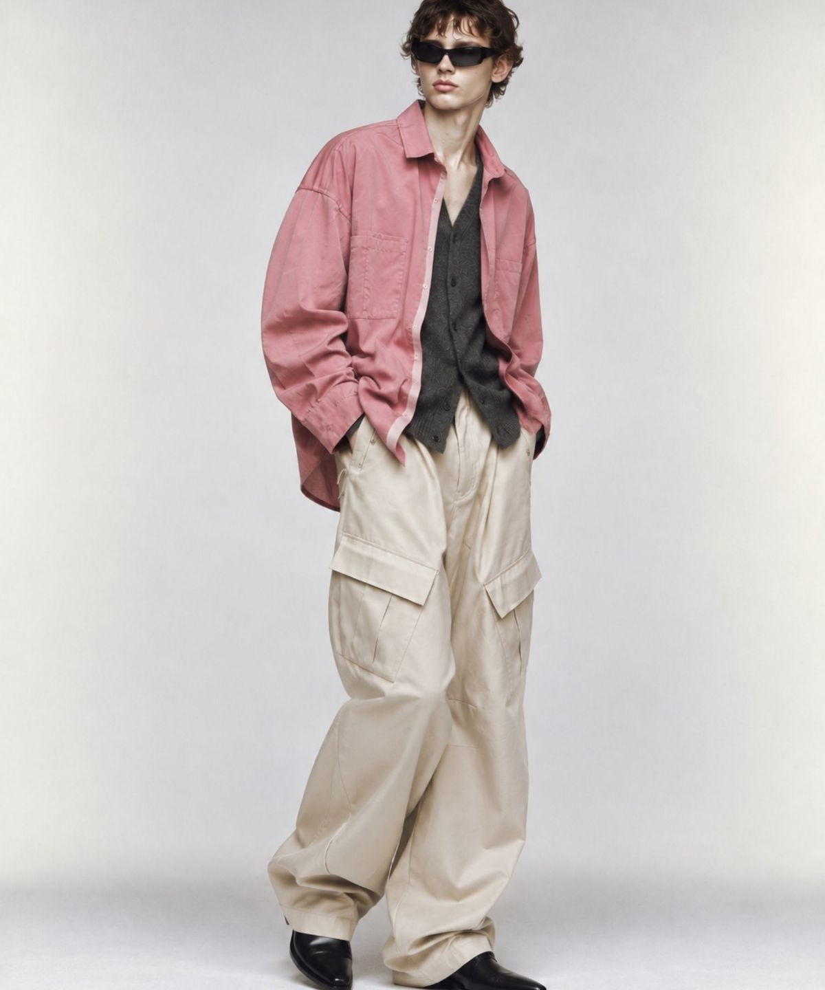 오디너리피플(ORDINARY PEOPLE) RE Raw Sculpted Solid Wire Shirt [PINK]