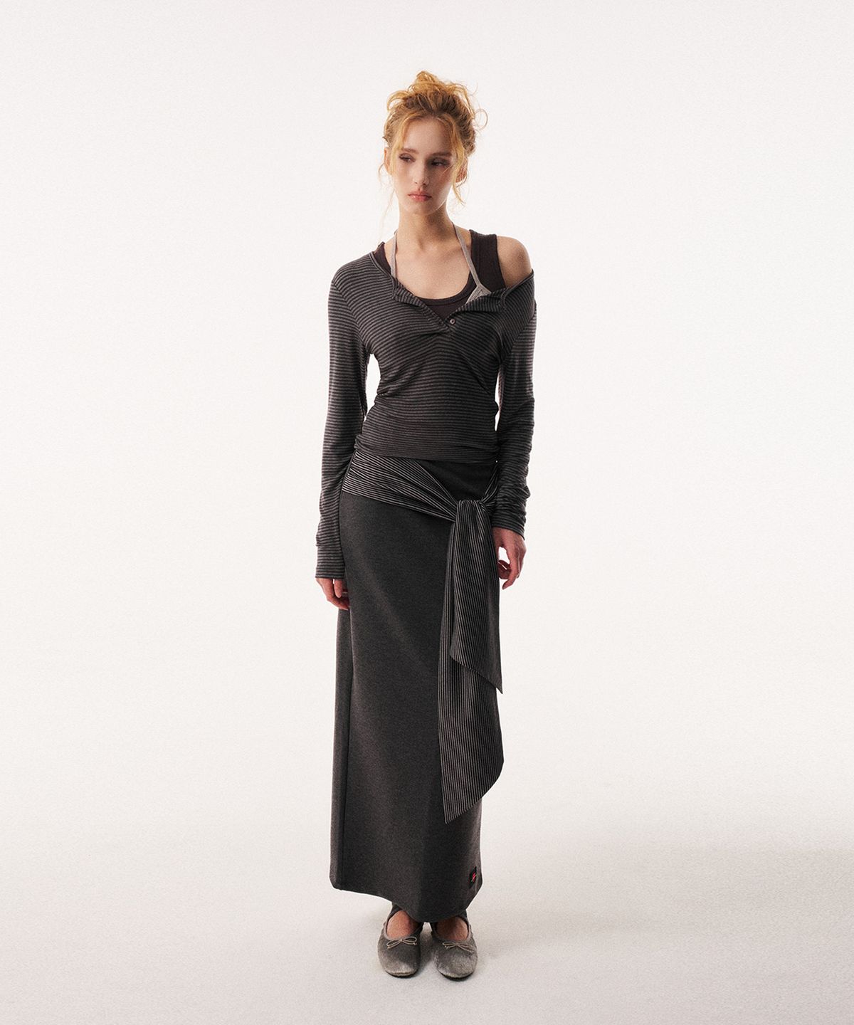 레코딩하우스(RECORDINGHOUSE) [W] REC SLIT LONG SKIRT [CHARCOAL]