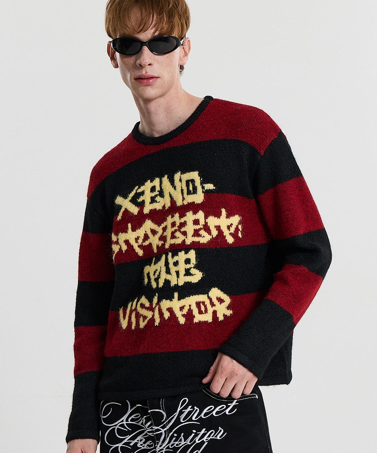 후드후드(HOODHOOD) Xeno Street 스트라이프 니트 버건디