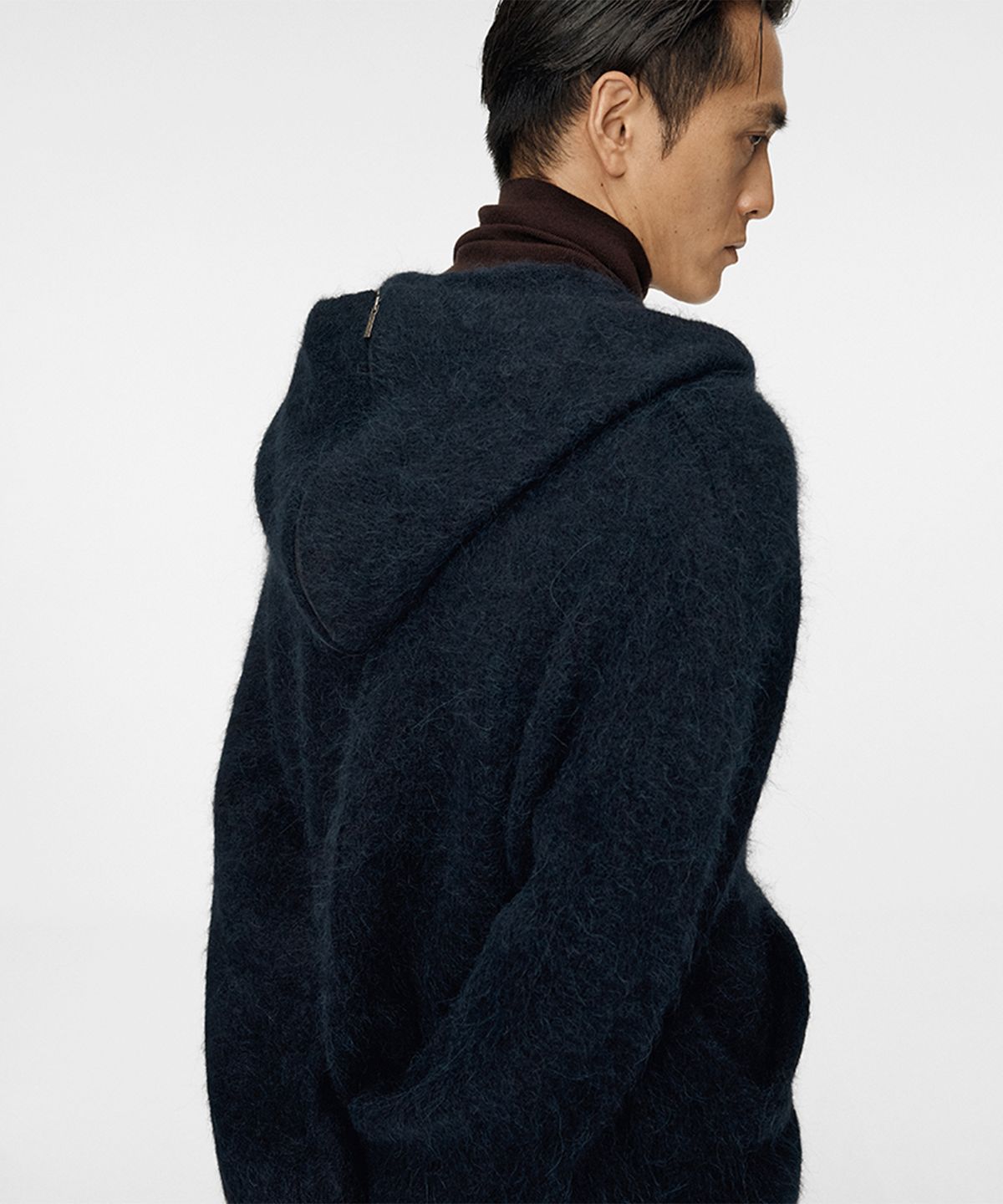 우마뭉(UMARMUNG) Alpaca convertible hood zip up jacket_Deep sea