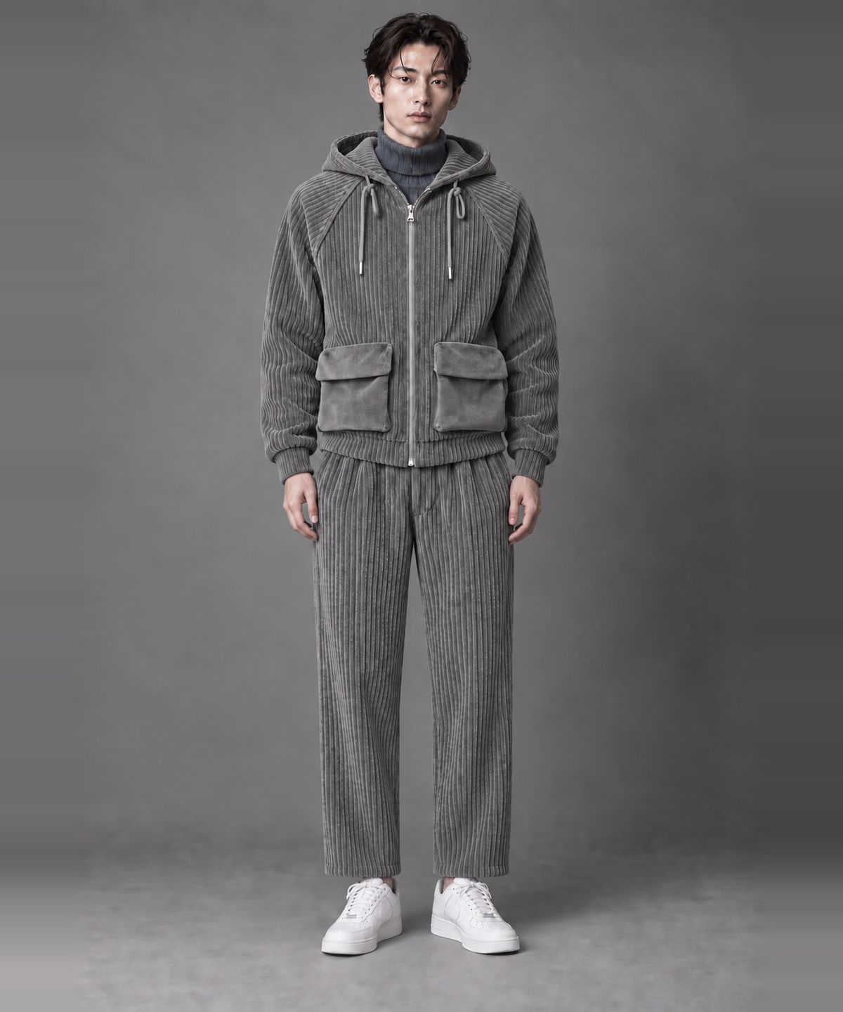 커스텀어스(CUSTOMUS) 남자 코듀로이 후드집업 점퍼 겨울 골덴 자켓 CXS26WKHJA01 GRY