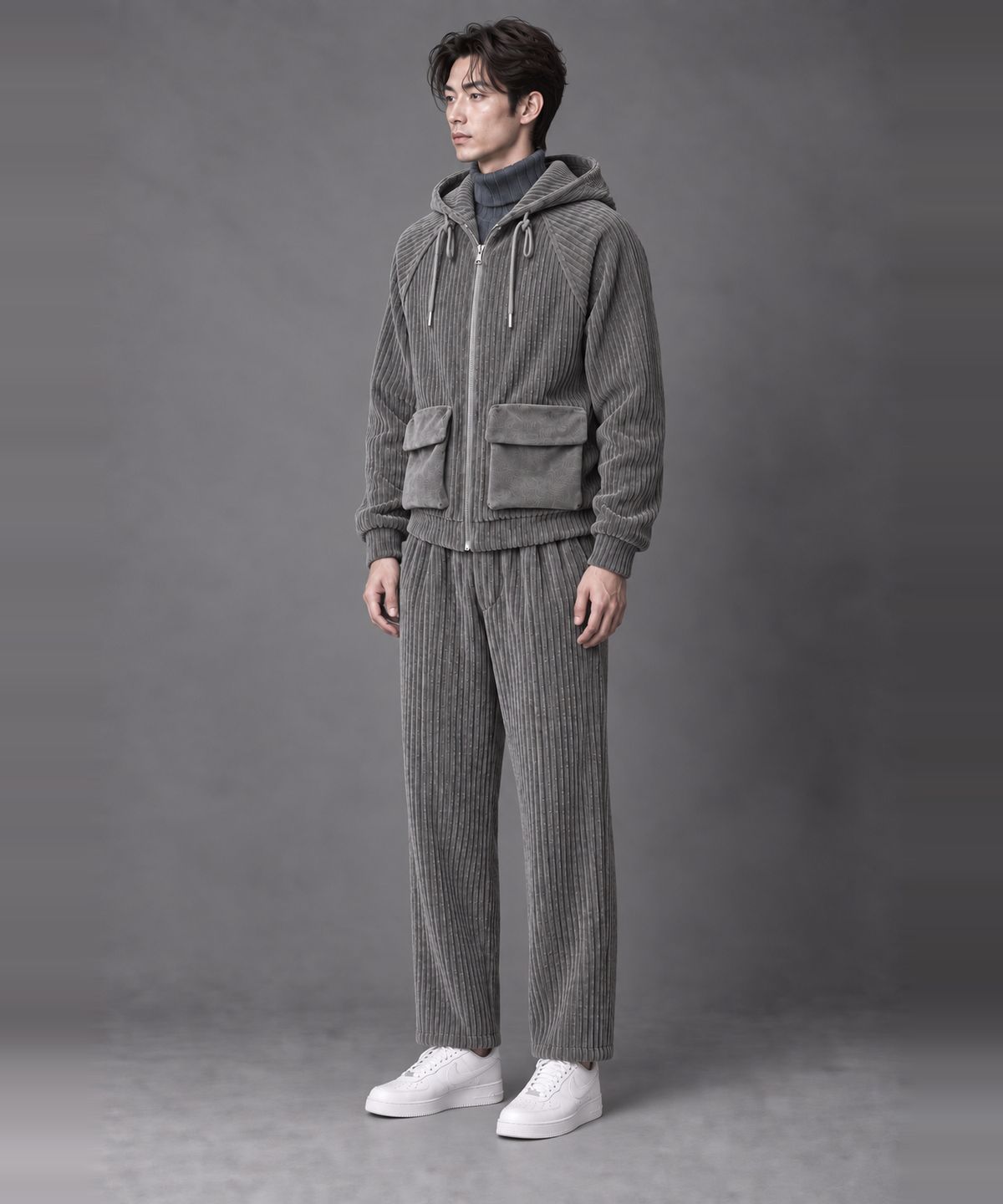 커스텀어스(CUSTOMUS) 남자 코듀로이 후드집업 점퍼 겨울 골덴 자켓 CXS26WKHJA01 GRY