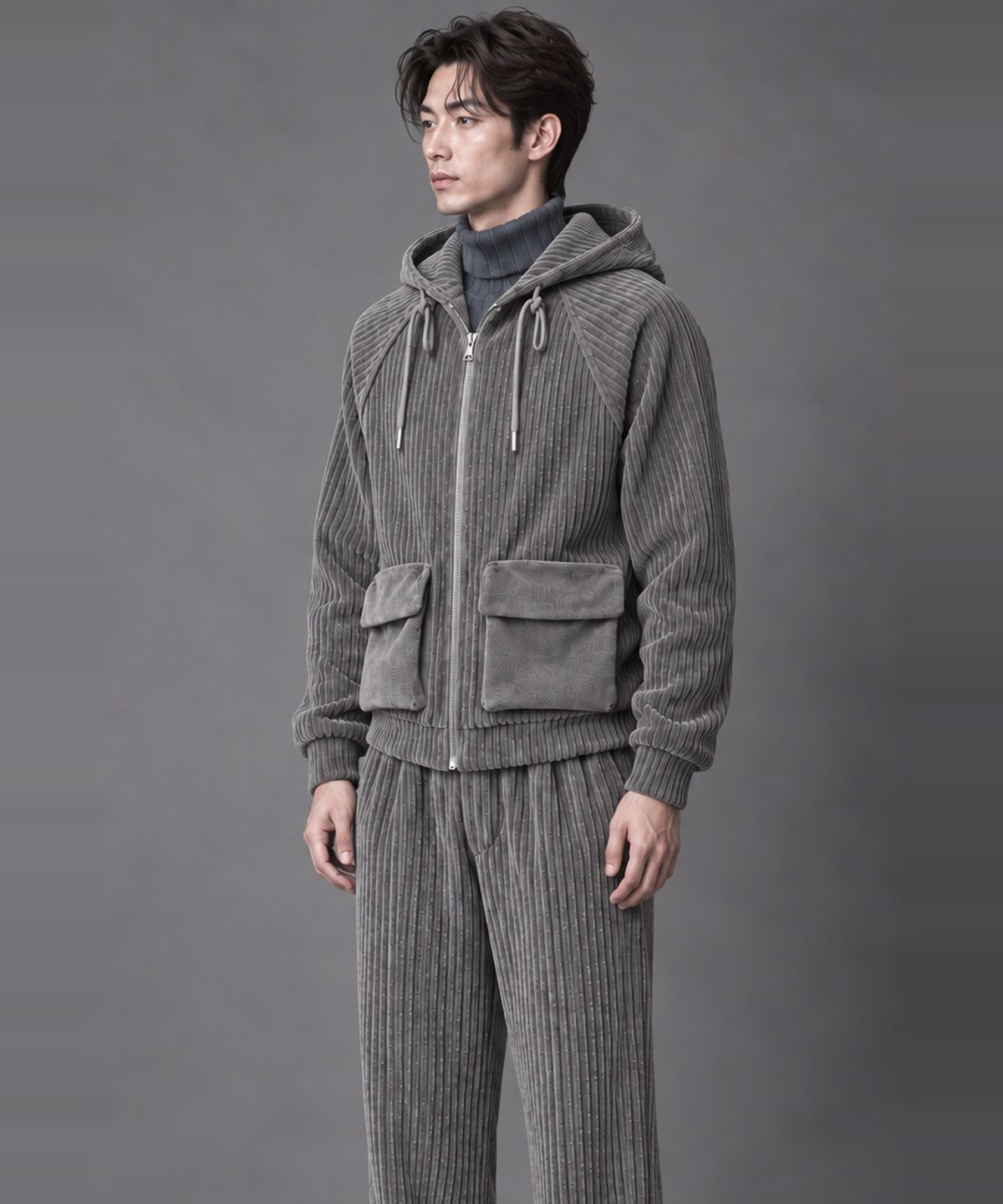 커스텀어스(CUSTOMUS) 남자 코듀로이 후드집업 점퍼 겨울 골덴 자켓 CXS26WKHJA01 GRY