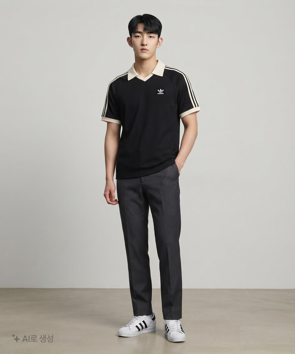 아디다스(ADIDAS) 와플 반팔 폴로 셔츠 - 블랙 / JV9266 XL