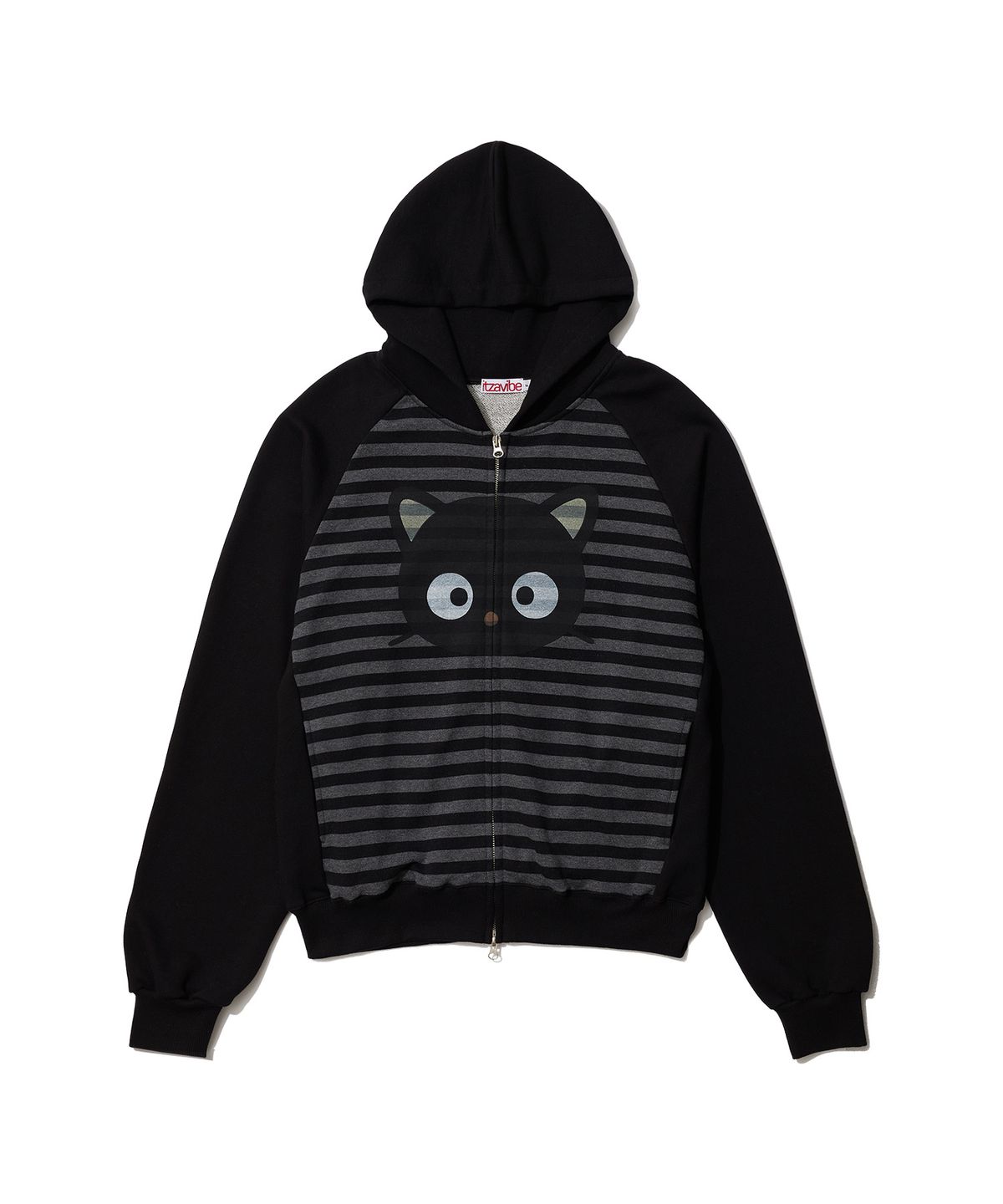 잇자바이브(ITZAVIBE) CHOCOCAT STRIPE HOODIE ZIP UP - CHARCOAL