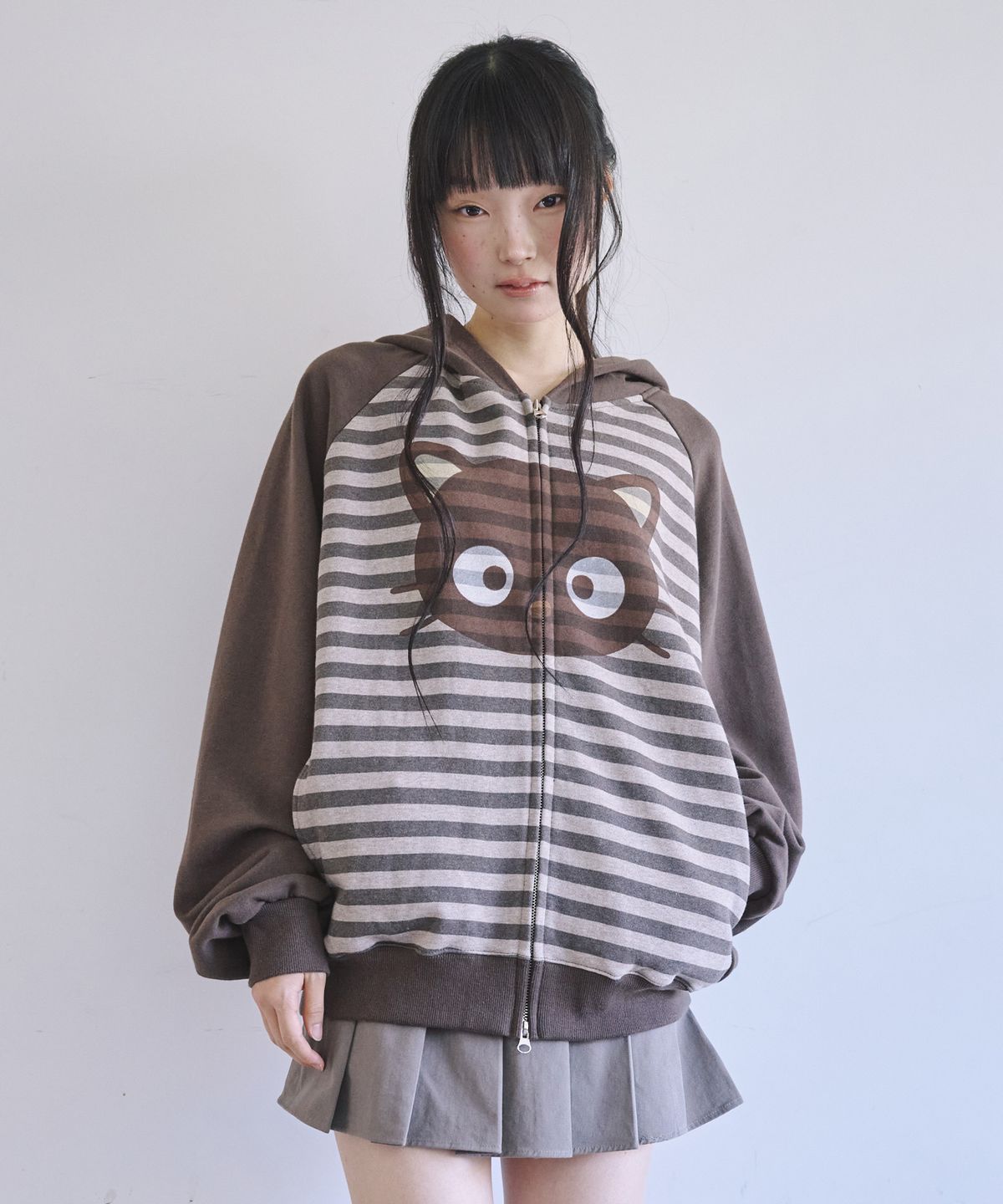 잇자바이브(ITZAVIBE) CHOCOCAT STRIPE HOODIE ZIP UP - BROWN