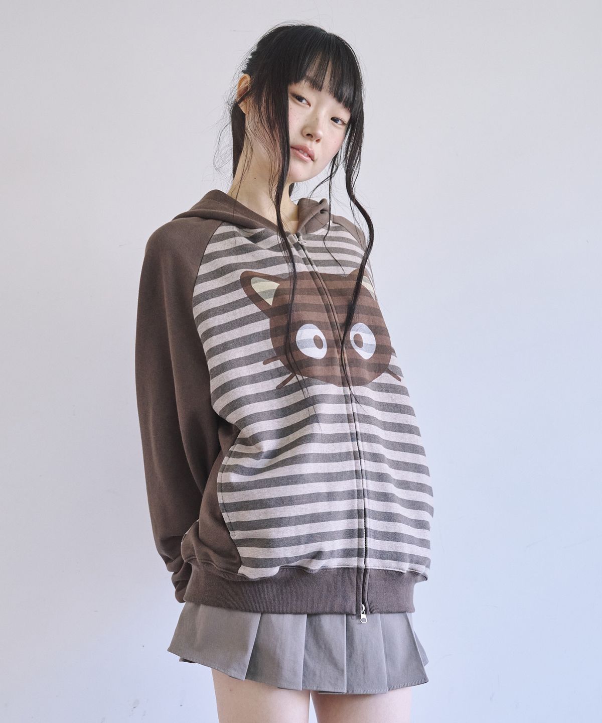 잇자바이브(ITZAVIBE) CHOCOCAT STRIPE HOODIE ZIP UP - BROWN