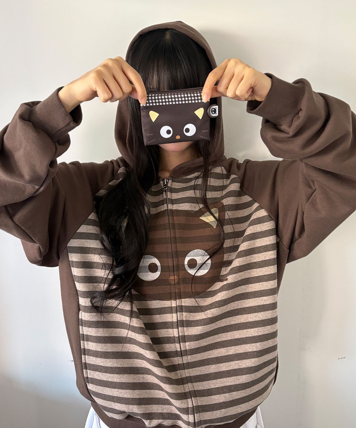 잇자바이브(ITZAVIBE) CHOCOCAT STRIPE HOODIE ZIP UP - BROWN