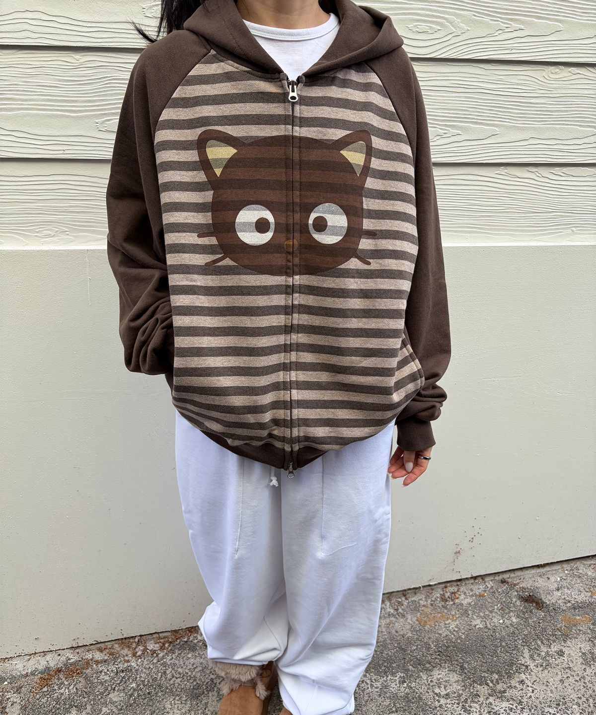 잇자바이브(ITZAVIBE) CHOCOCAT STRIPE HOODIE ZIP UP - BROWN