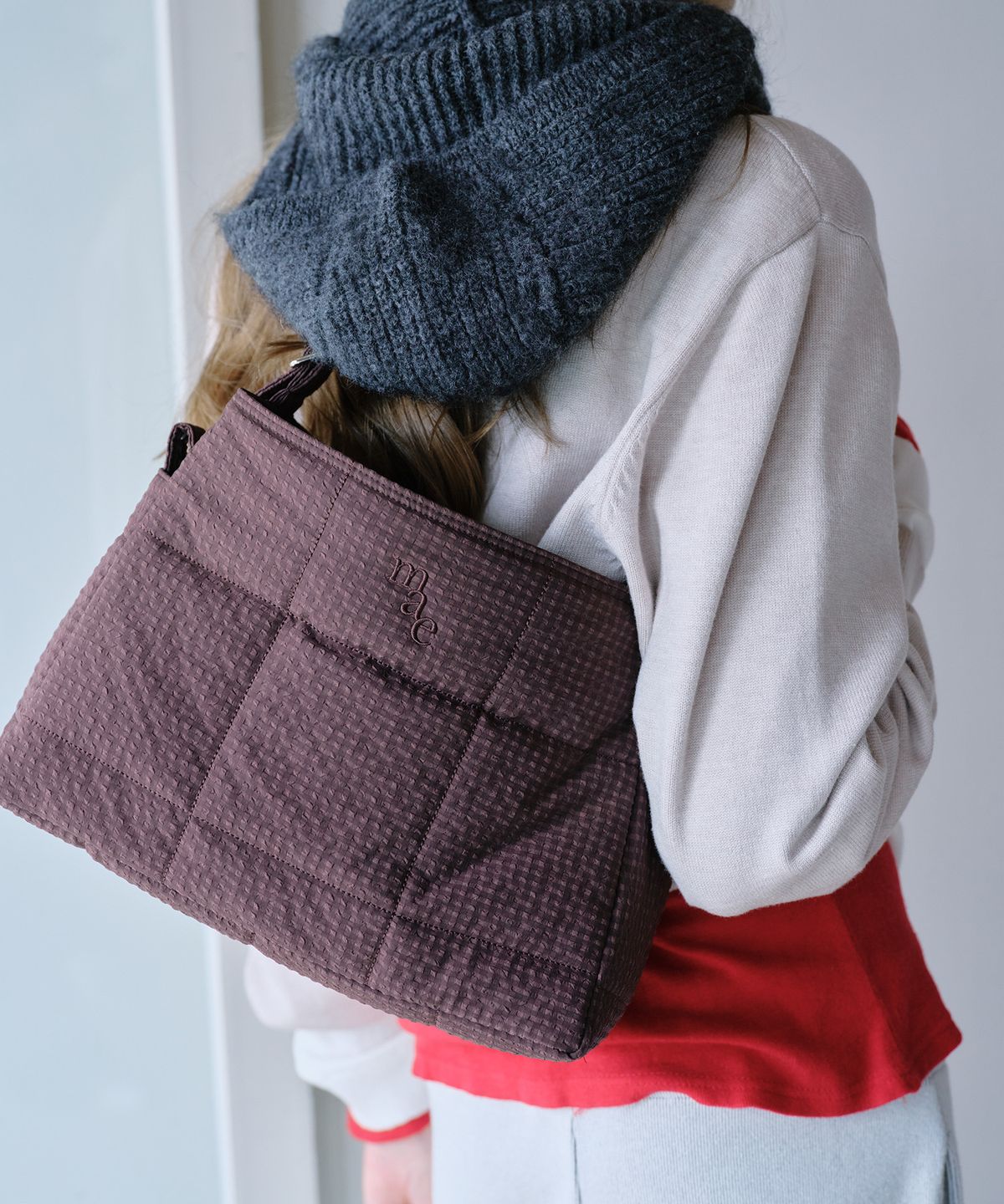 무쿠앤에보니(MUCU AND EBONY) Comfy Padding Cross Bag (3way) _ Wine Brown