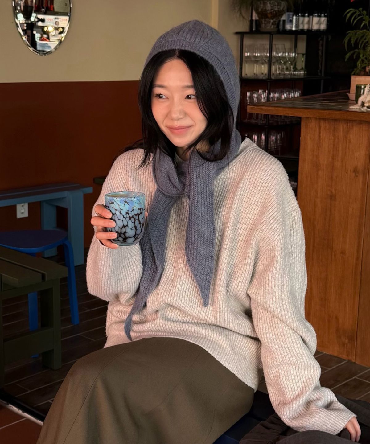 무쿠앤에보니(MUCU AND EBONY) Wool Hoodie Balaclava _ Forest Blue