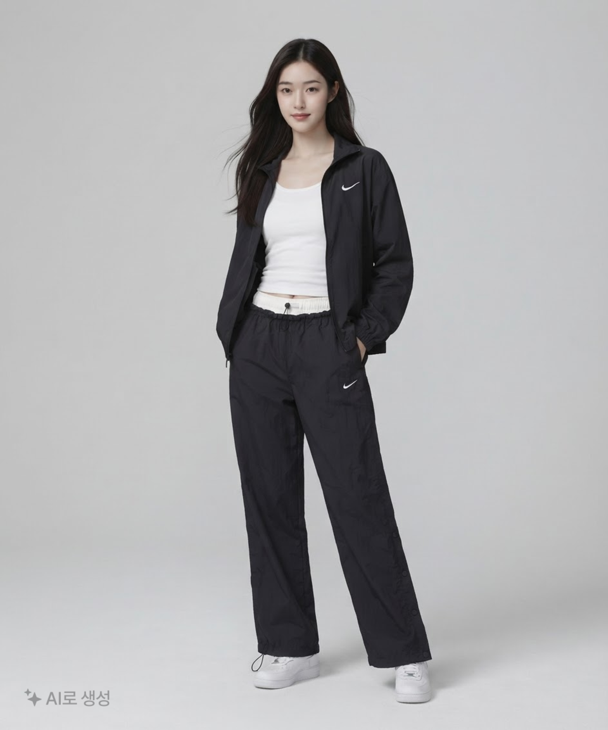 나이키(NIKE) 스포츠웨어 루즈 핏 하이웨이스트 패러슈트 팬츠 W - 블랙:초크:화이트 / IF0335-010 M