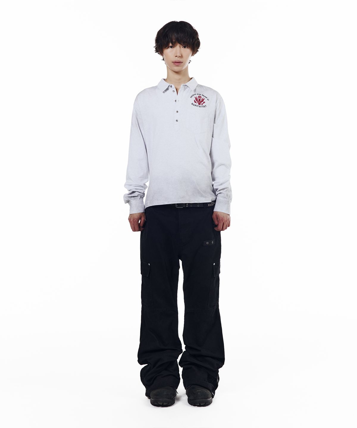 아캄(AAKAM) Washed Flare Cargo Pants (Black)