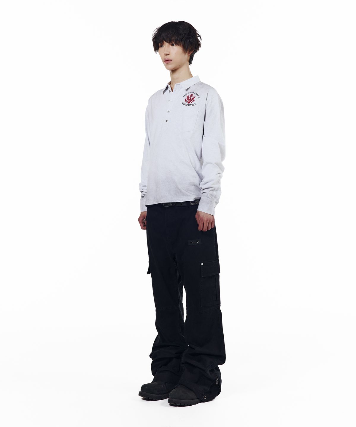 아캄(AAKAM) Washed Flare Cargo Pants (Black)