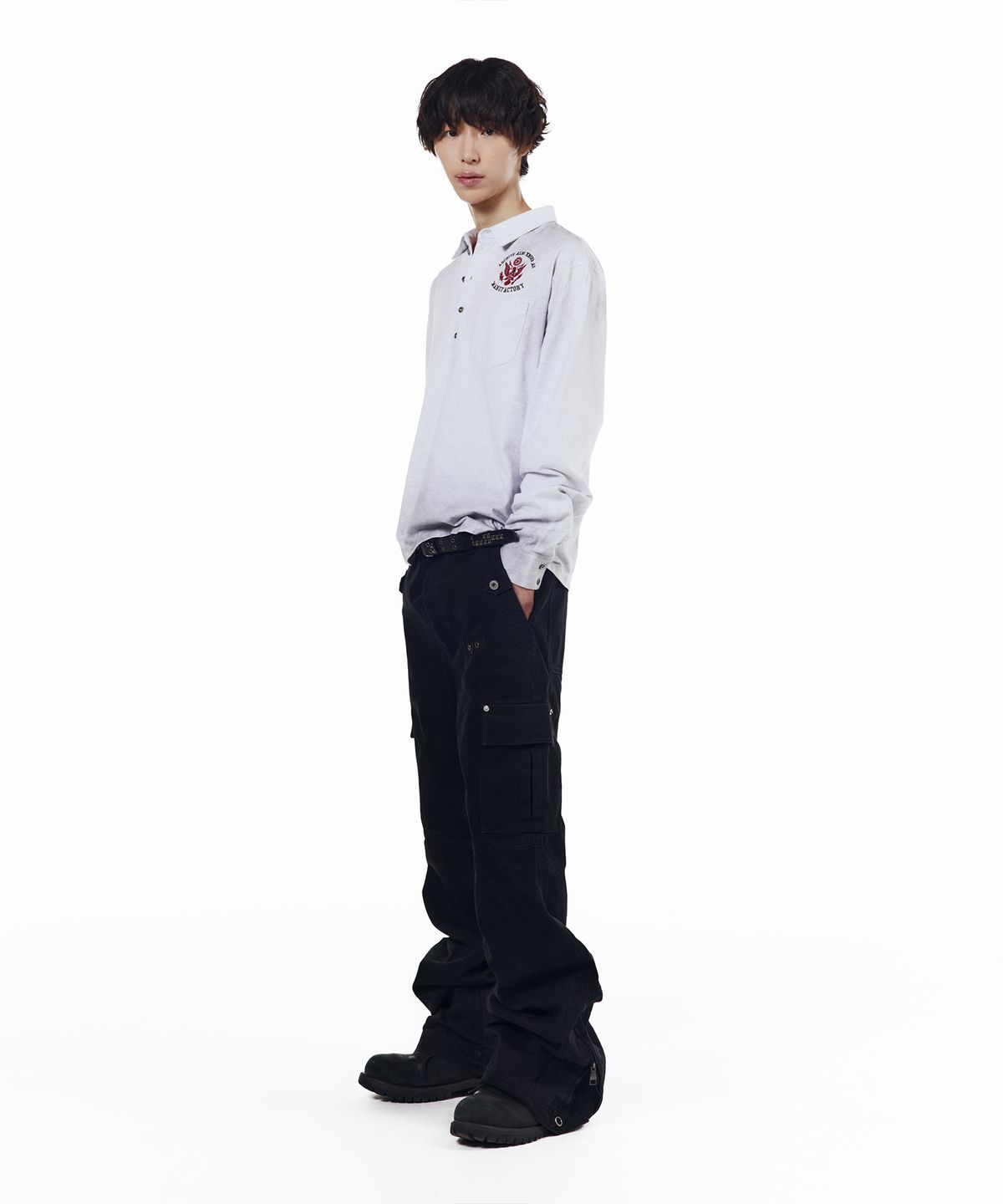 아캄(AAKAM) Washed Flare Cargo Pants (Black)
