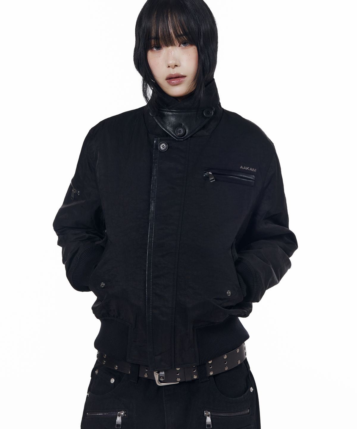 아캄(AAKAM) Tactical Leather Patch Jacket (Black)